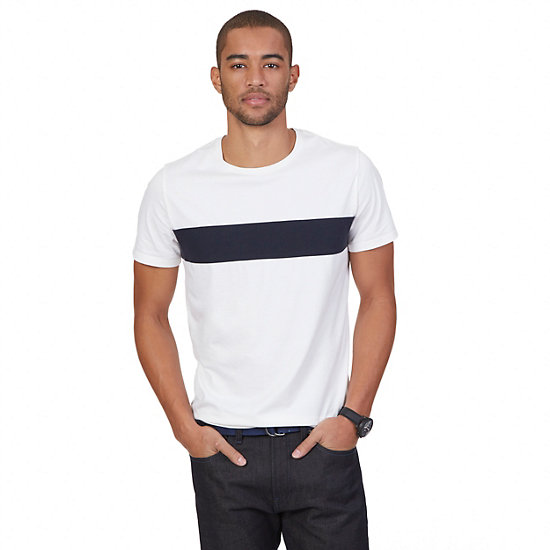 Pieced Stripe Cotton-Silk T-Shirt,Bright White,large