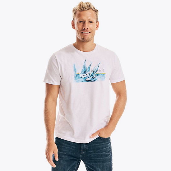 Watercolor Regatta Graphic T-Shirt,Bright White,large