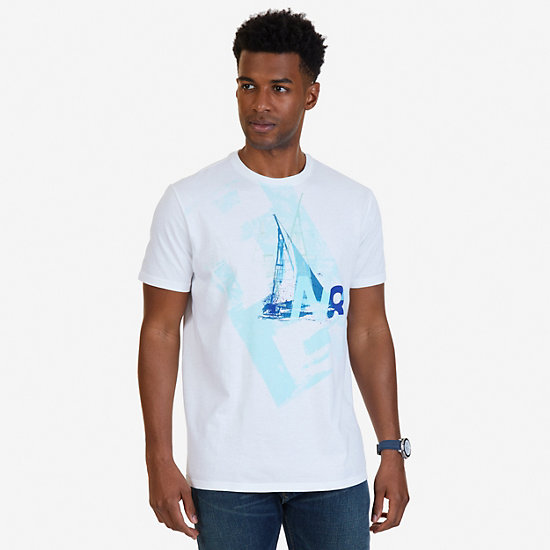 N83 Sailboat Graphic T-Shirt,Bright White,large
