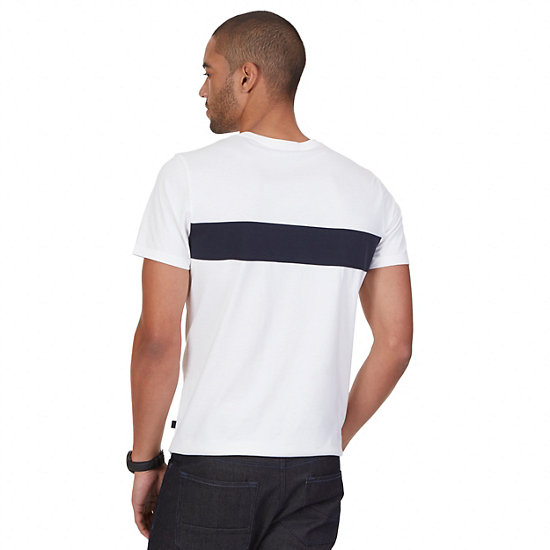 Pieced Stripe Cotton-Silk T-Shirt,Bright White,large