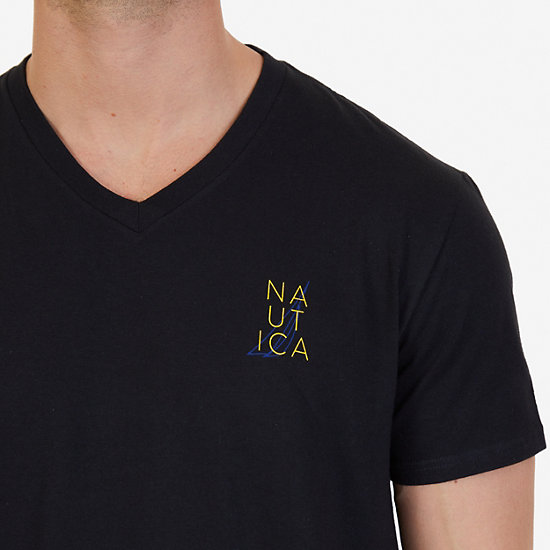 Signature Graphic V-Neck T-Shirt,True Black,large