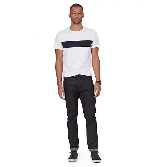 Pieced Stripe Cotton-Silk T-Shirt,Bright White,large