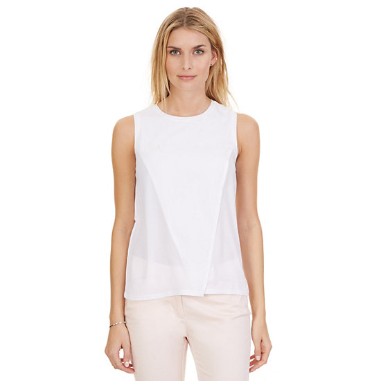Solid Sleeveless Top,Bright White,large