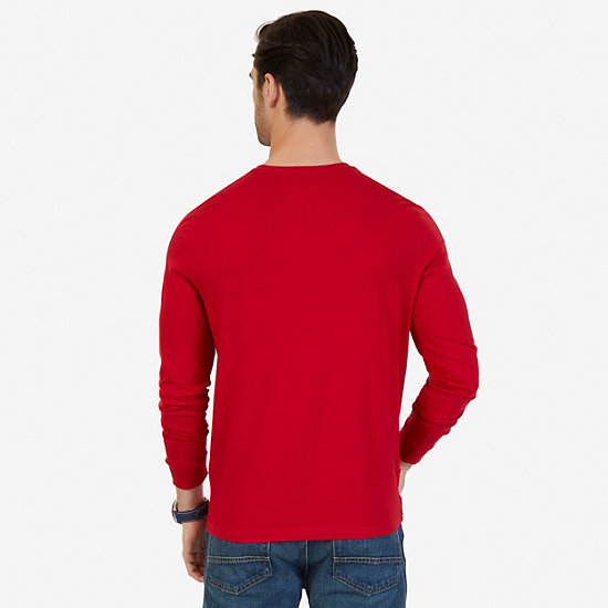 Solid Crew-Neck Long Sleeve T-Shirt,Nautica Red,large