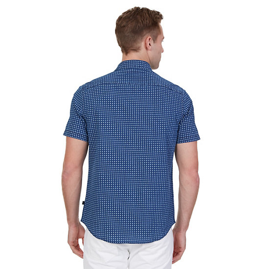 Printed Chambray Short Sleeve Shirt,Blue Moon,large