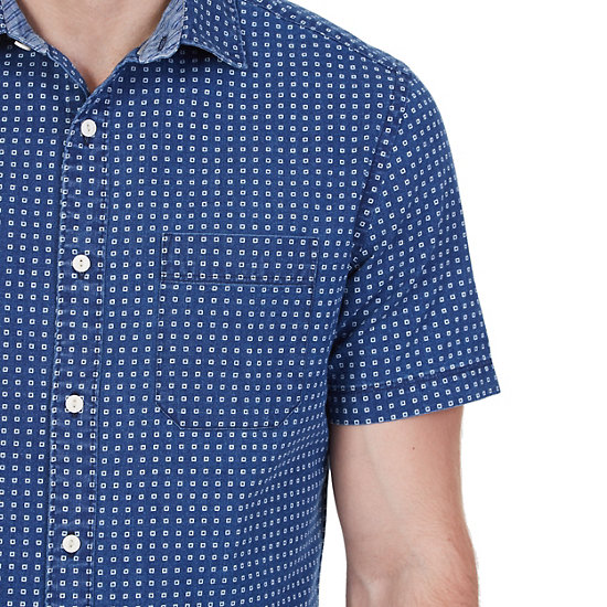 Printed Chambray Short Sleeve Shirt,Blue Moon,large