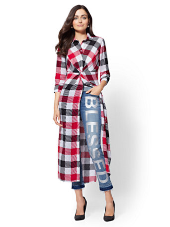 Shoptagr | 7th Avenue Plaid Twist Front Tunic Shirt by New Shoptagr | 7th Avenue Plaid Twist Front Tunic Shirt by New