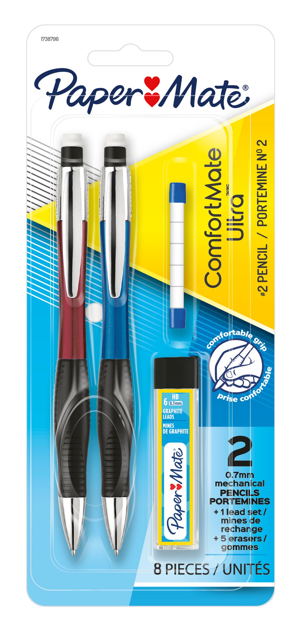 HB #2 2 Count Comfort Mate Ultra Mechanical Pencil Set Assorted Colors 0.7mm 