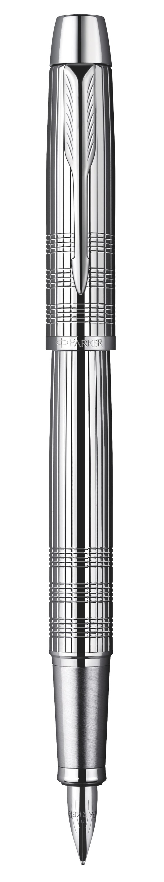 IM Premium Shiny Chrome Metal Chiselled Fountain Pen - Medium stainless steel nib