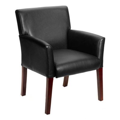 Black Vinyl Guest Chair with Mahogany Finish, CH02612
