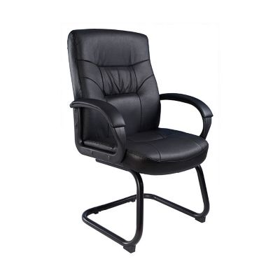 Black Leather Sled Base Guest Chair, CH03215