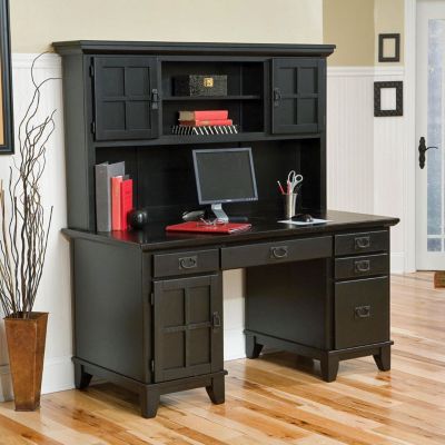 Ebony Double Pedestal Computer Desk with Hutch, HOT-5181-184