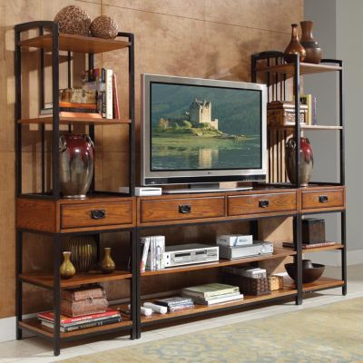 Modern Craftsman Oak Finish Entertainment Center, HOT-5050-34