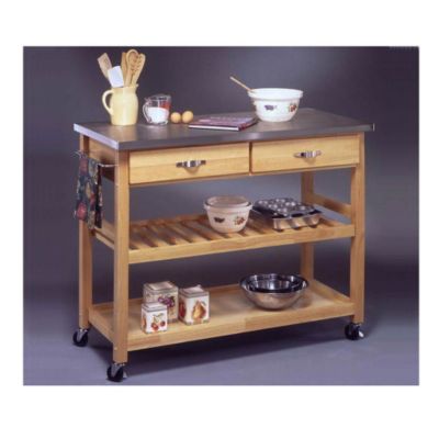 Natural Wood Kitchen Cart with Stainless Steel Top, HOT-5217-95