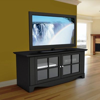 Pinnacle Black Finish Large Glass Doored TV Stand, MEG-100606