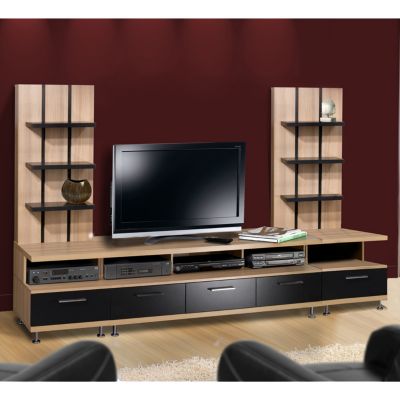Three Piece Biscotti Entertainment Center with Black Accents, MEG-400082