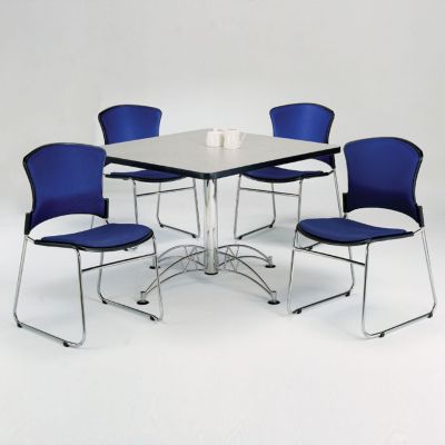 Breakroom Set - Four Armless Fabric Stack Chairs and 42" Square Table, OFG-TS1021