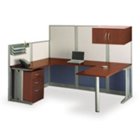 Hansen Cherry U-Workstation with Panels and Storage, OFG-UD1087 Hansen Cherry U-Workstation with Panels and Storage, OFG-UD1087