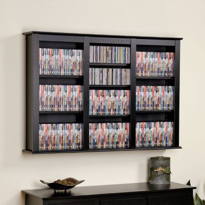 Black Triple-Width Wall Mount Media Storage Rack, PRP-BFW-0523