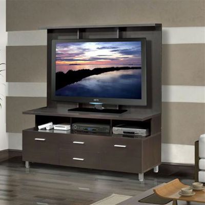 Espresso TV Stand with Media Drawers and Wall Panel, OFG-EF0085