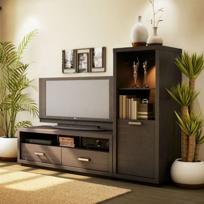 Skyline Chocolate TV Stand with Audio Cabinet, OFG-EF0038