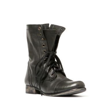 Womens Black Troopa Leather Combat Boots by Steve Madden (via All Style Mall)