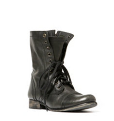 Womens Black Troopa Leather Combat Boots by Steve Madden (via All Style Mall)