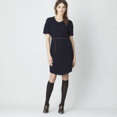 CHUNKY SWEATER DRESS W/ LEATHER TIE