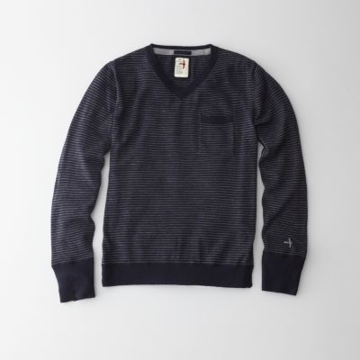 STRIPE MERINO V NECK SWEATER