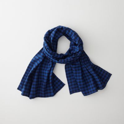 INDIGO HERRINBONE GINGHAM CHECK SCARF