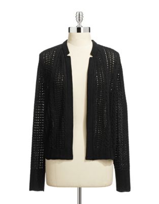 UPC 008874543999 product image for Anne Klein Notched Crochet Sweater Cardigan - Black - X-Large | upcitemdb.com