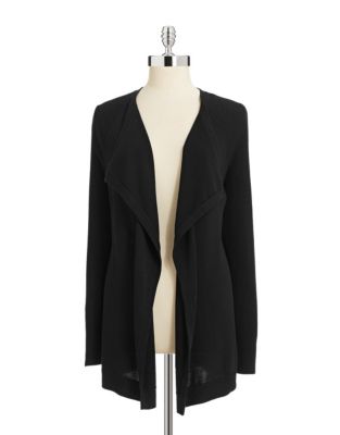 UPC 008875305381 product image for Anne Klein Mixed Knit Flyaway Cardigan - Black - Small | upcitemdb.com