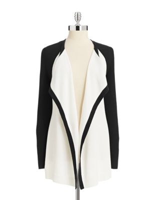 UPC 008875523464 product image for Anne Klein Colourblocked Flyaway Cardigan - Black/White - Large | upcitemdb.com