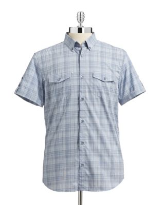 UPC 013281260087 - CALVIN KLEIN Short Sleeve Check Shirt - LIGHT BLUE
