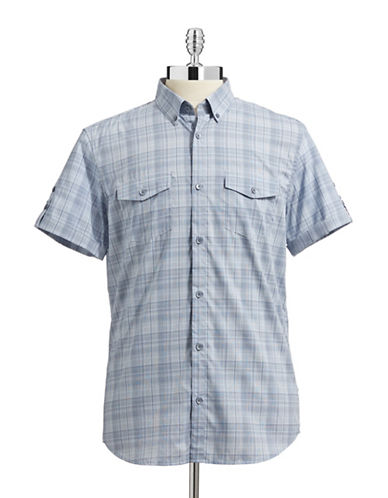 UPC 013281260087 - CALVIN KLEIN Short Sleeve Check Shirt - LIGHT BLUE