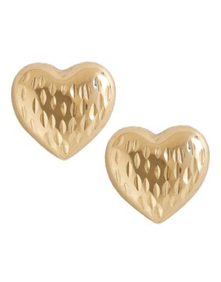 UPC 027657526981 product image for Fine Jewellery 14K Yellow Gold Diamond Cut Heart Button Earrings - Yellow Gold | upcitemdb.com