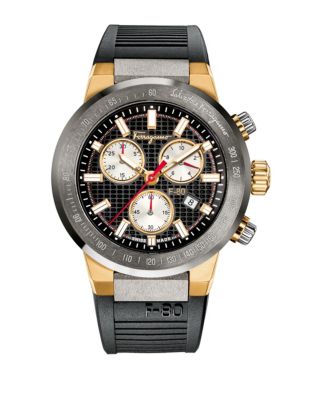 Ferragamo F-80 Titanium Chronograph Silicone Strap Watch-