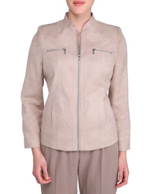 Allison Daley Plus Mandarin Collar Jacket-LIGHT BROWN-18W