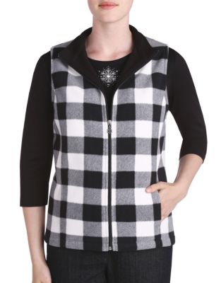 Allison Daley Zip Front Plaid Jacket-WHITE/BLACK-Large