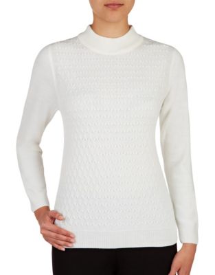 Allison Daley Plus Honeycomb Knit Sweater-NATURAL-1X