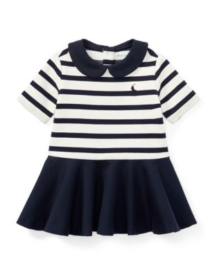 UPC 190618747098 product image for Ralph Lauren Childrenswear Pleated Striped Ponte Dress-NATURAL-12 Months | upcitemdb.com