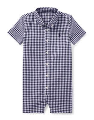 UPC 190618755390 product image for Ralph Lauren Childrenswear Gingham Cotton Shortall-BLUE-3 Months | upcitemdb.com