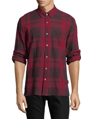 UPC 190802279275 product image for John Varvatos Star U.S.A. Mayfield Plaid Sport Shirt-PINK-Large | upcitemdb.com