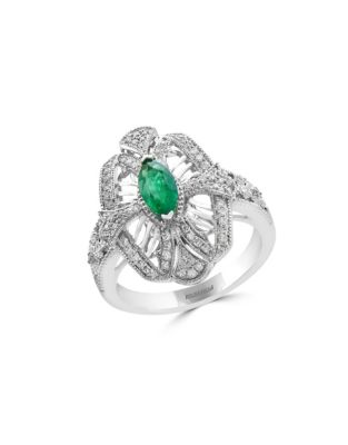 UPC 191120001470 product image for Effy 0.28 TCW Diamond, Natural Emerald and 14K White Gold Ring-EMERALD-7 | upcitemdb.com