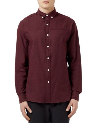 Topman Herringbone Sport Shirt-BURGUNDY-Medium