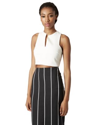 Topshop Split Front Crop Top-WHITE-10