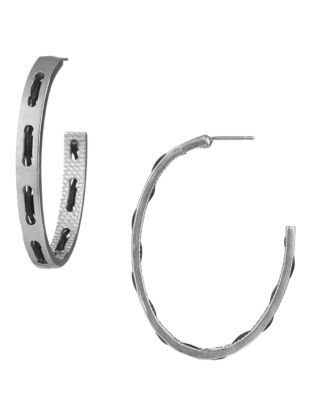 UPC 024576002596 product image for Sam Edelman Leather No Stone Hoop Earring - Black | upcitemdb.com