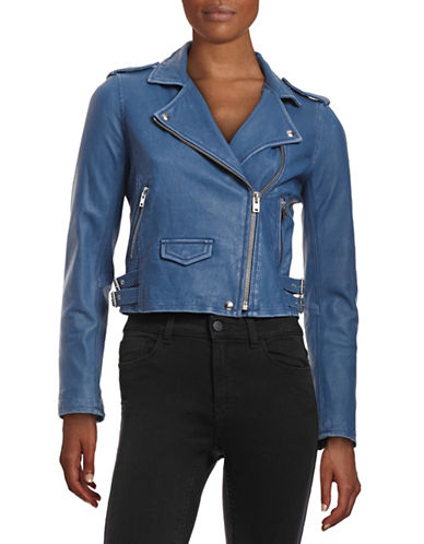 EAN 3662091414677 product image for Iro Cropped Moto Leather Jacket-BLUE-40 | upcitemdb.com