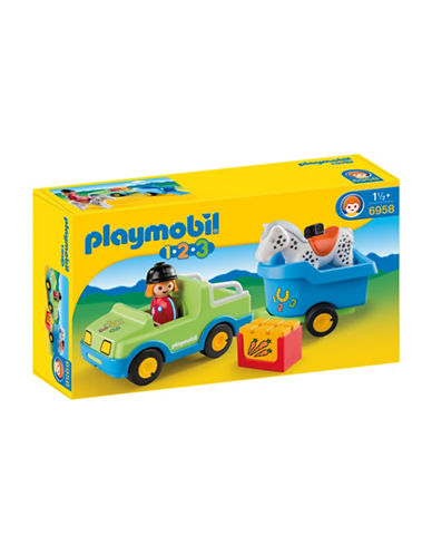 Playmobil 1.2.3 Car with Horse Trailer Play Set-MULTI-One 