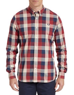 EAN 5034604287531 product image for Fred Perry Twill Gingham Shirt-ROSSO-Medium | upcitemdb.com